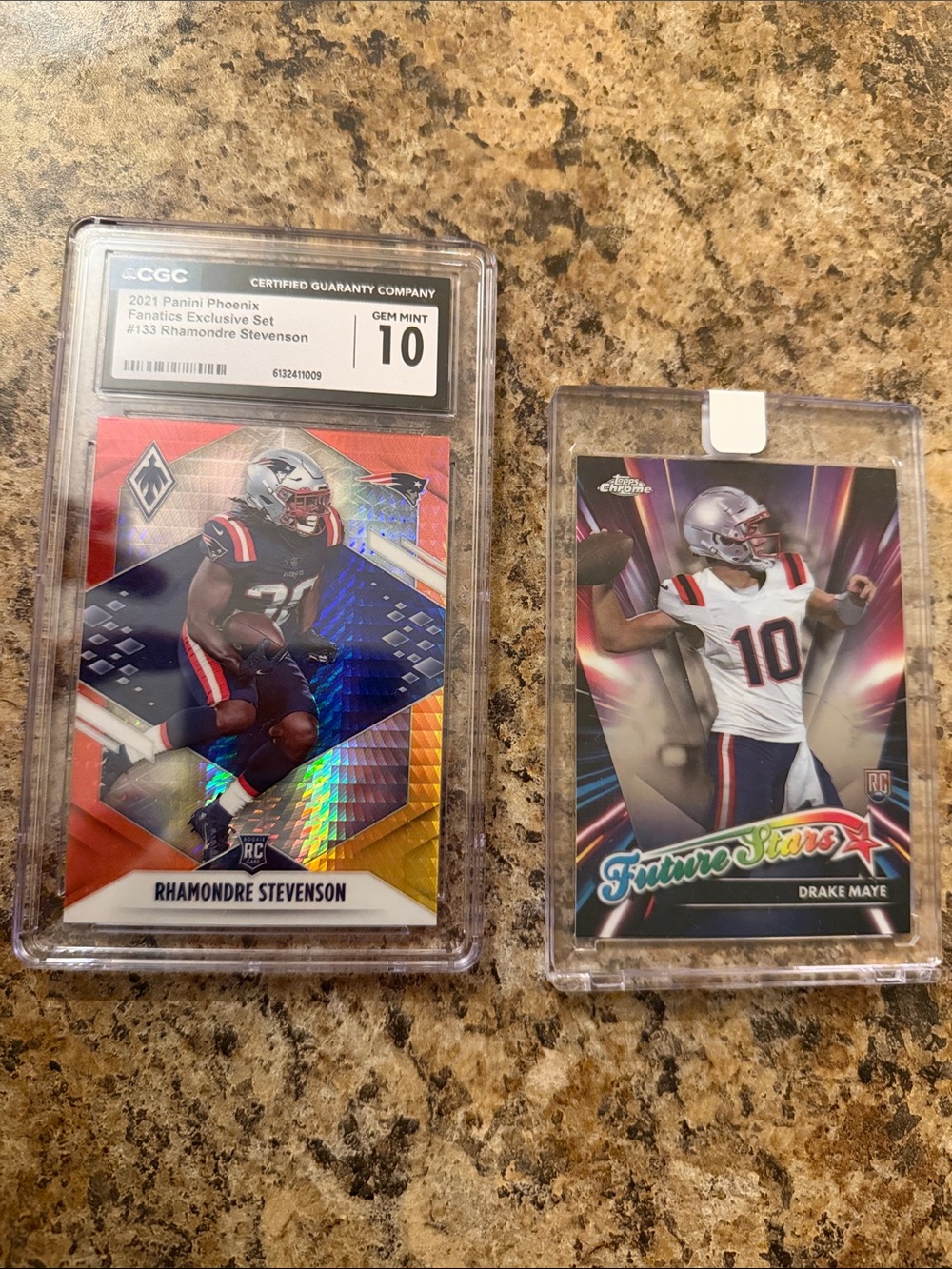 Drake Maye Future Stars and Rhamondre Stevenson Graded GM 10 Rookie Card